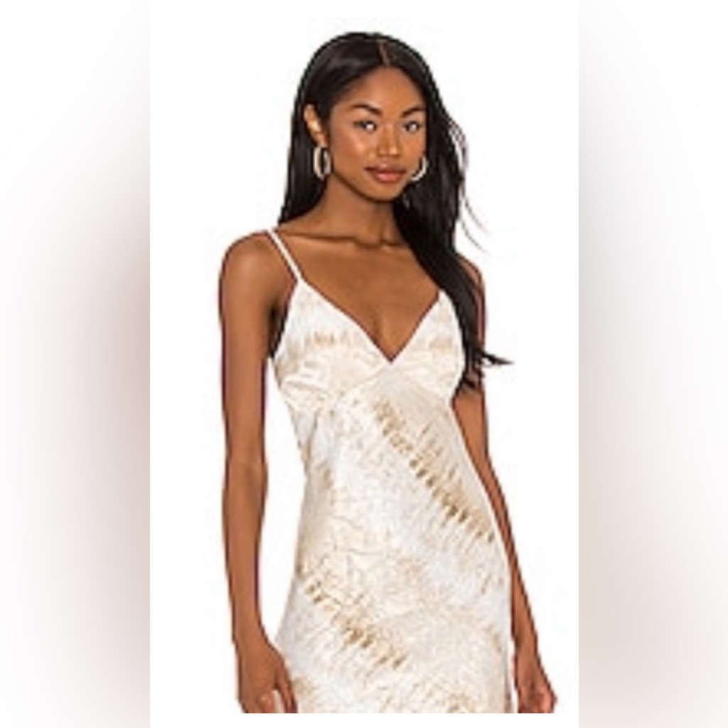 House Of Harlow 1960 X Revolve Adeena Slip Dress In Gold And White Crinkle Midi